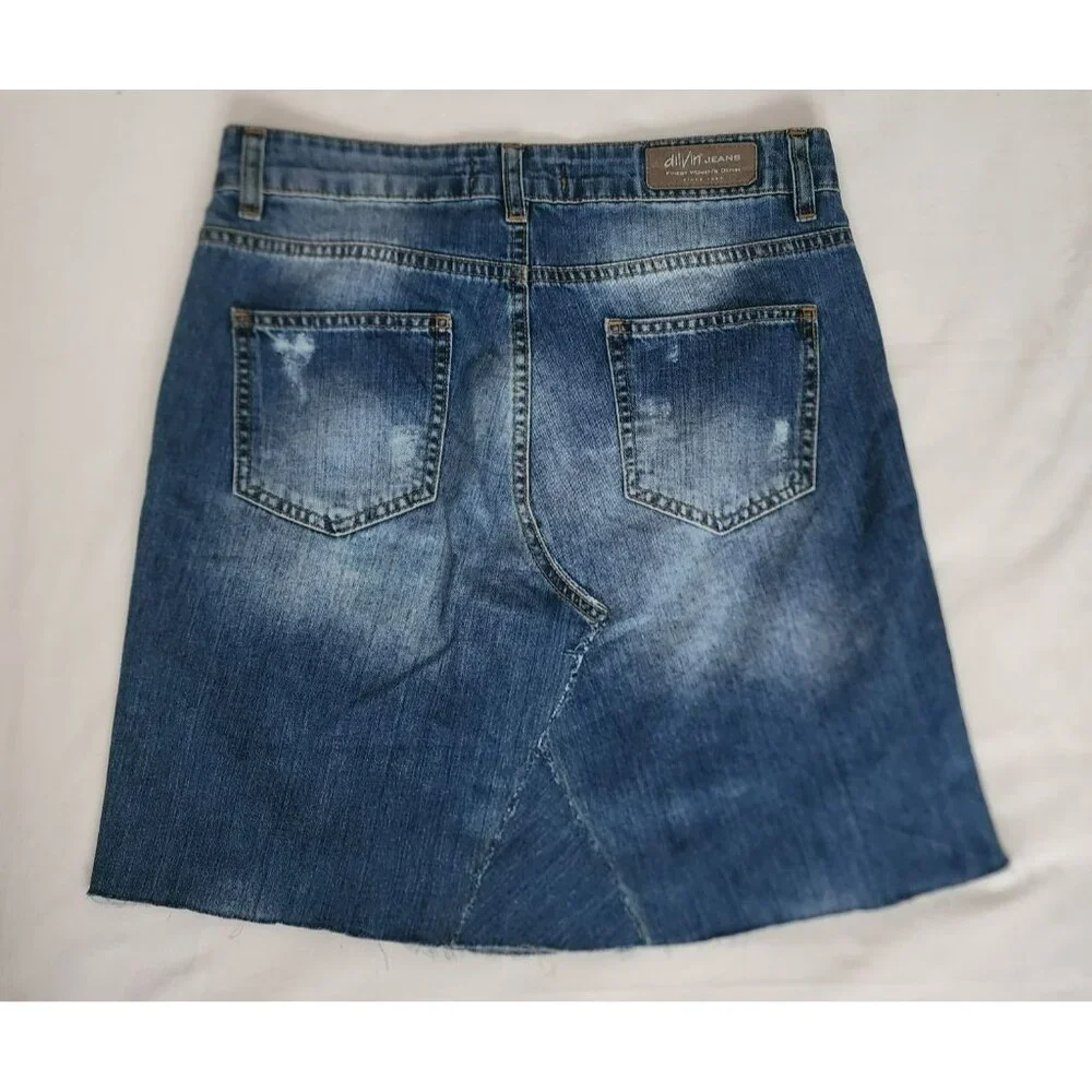 Dilvin Jeans Women's MAVI Blue Denim Patchwork Distressed Skirt Size US 06/EU-38 - Picture 3 of 12